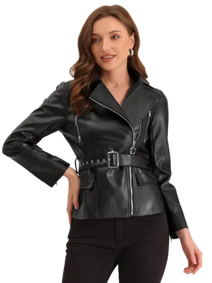 Allegra K- Faux Leather PU Biker Jackets