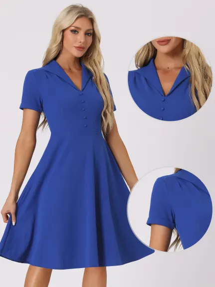 Allegra K- Vintage Flat Collar Short Sleeve Fit and Flare Dress