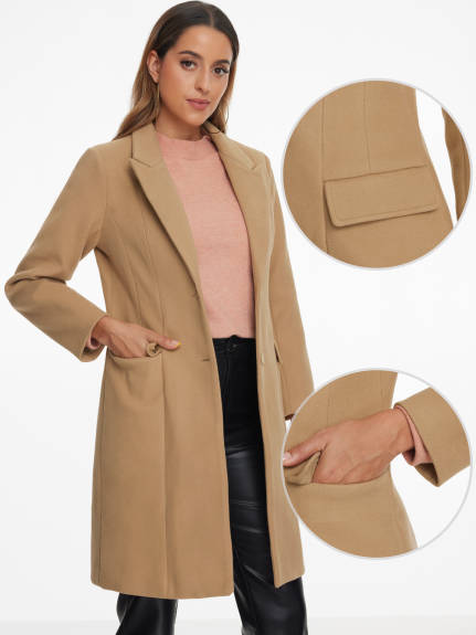 Allegra K - Notch Lapel Single Breasted Overcoat