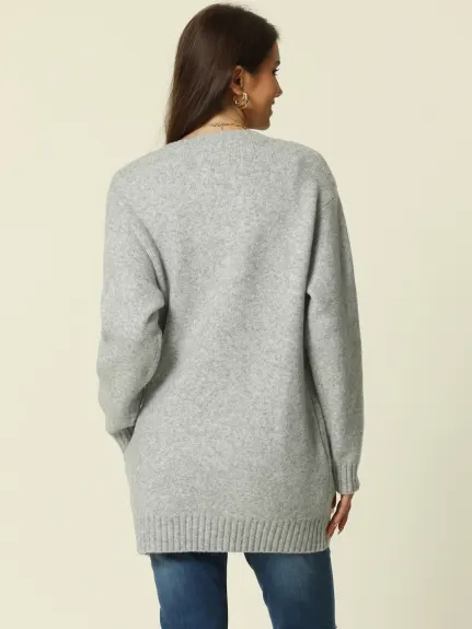 Allegra K- Round Neck Pullover Sweater with Pockets