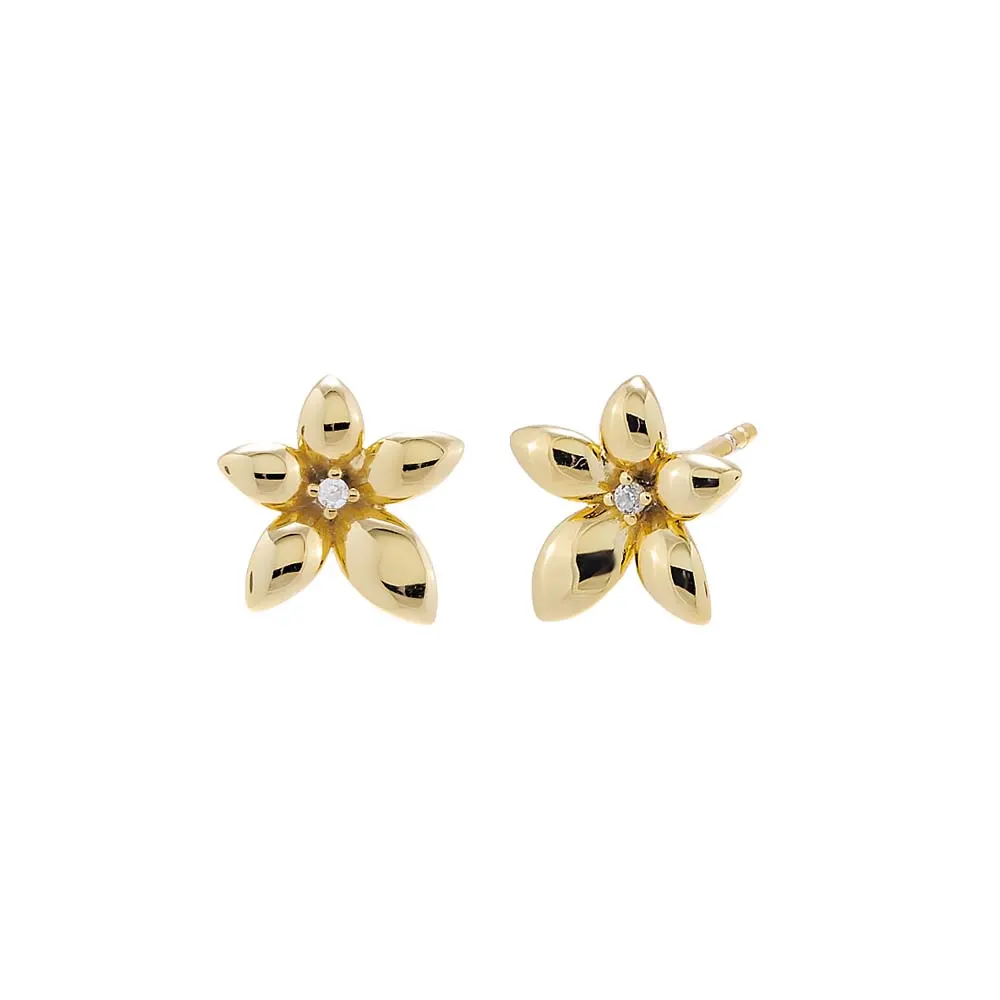 Pave CZ X Baguete Flower Stud Earring