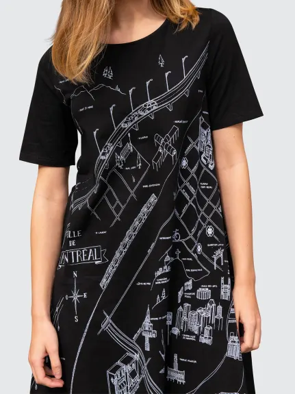 Annick - A La Carte A-Line Dress Montreal Map Print Black