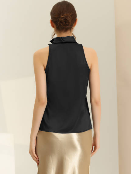 Allegra K - Satin Sleeveless Tie Neck Work Blouse