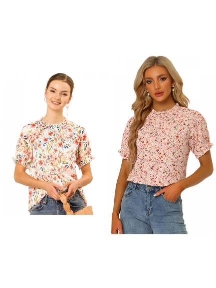 Allegra K- Short Sleeve Floral Blouse 2-Pack