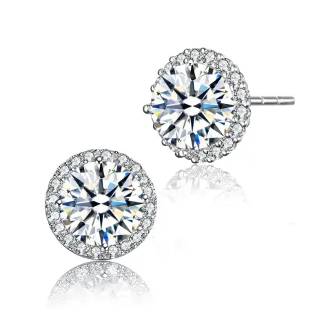 Genevive Sterling Silver with Colored Cubic Zirconia Round Halo Stud Earrings