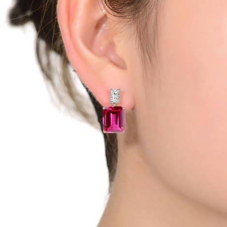 Rachel Glauber White Gold Plated with Colored Cubic Zirconia Rectangle Stud Earrings