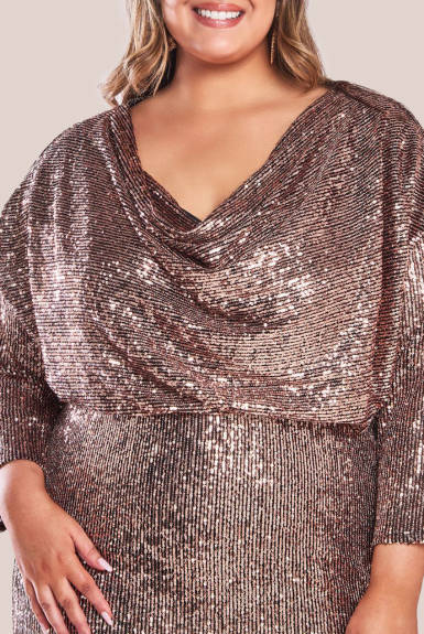 Goddiva - Sequin Cowl Neck Midi Dress - plus size