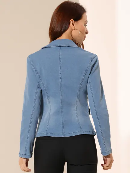 Allegra K- Blazer en Denim délavé à un bouton