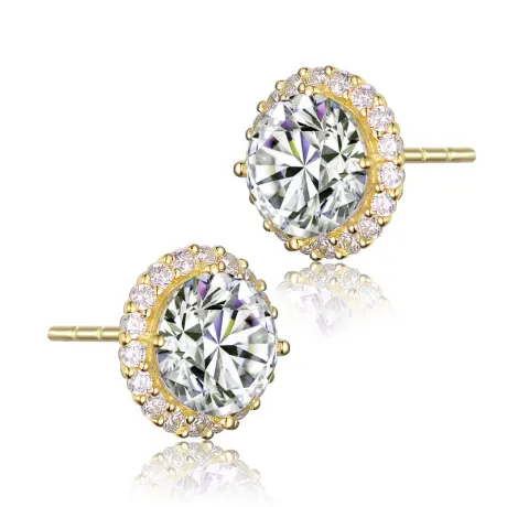 Genevive Sterling Silver with Colored Cubic Zirconia Round Halo Stud Earrings