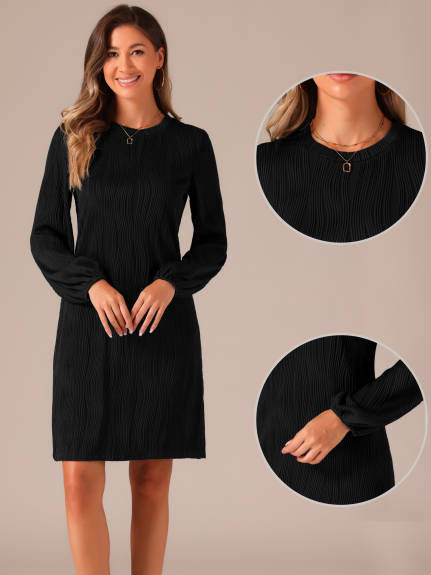 Allegra K - Elegant Puff Sleeve Textured Dress