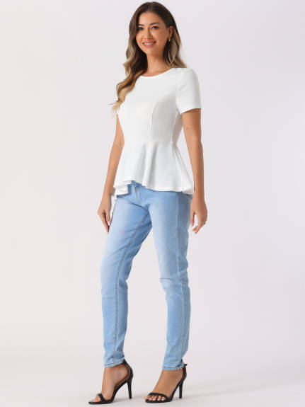 Allegra K - Short Sleeve Round Neck Peplum Blouse