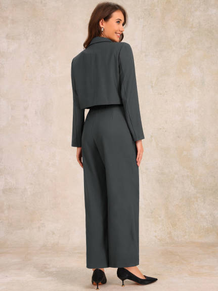 Allegra K - Long Sleeve Cropped Blazer Pant Suit