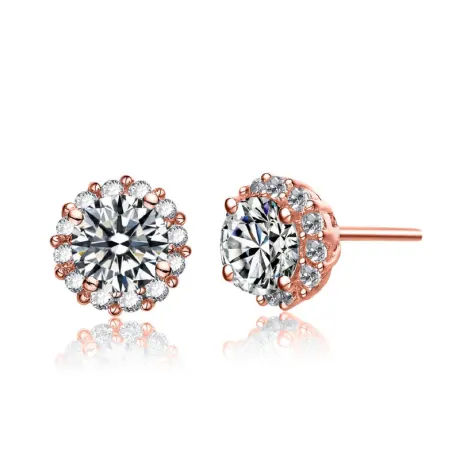 Rachel Glauber 18k Rose Gold Plated with Clear Cubic Zirconia Pave Stud Earrings