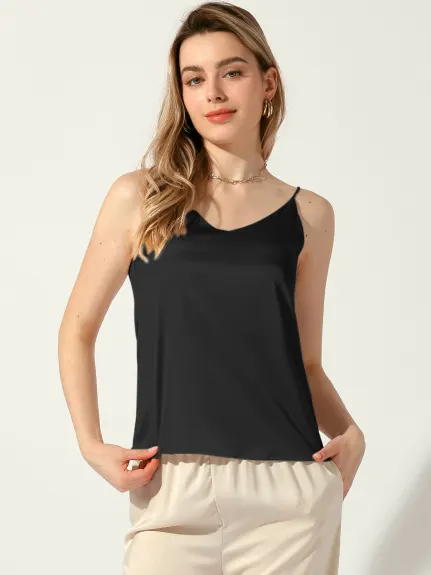 Allegra K - Satin V Neck Spaghetti Strap Tank Top