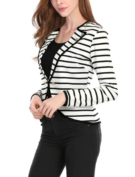 Allegra K- Notched Lapel Casual Striped Blazer