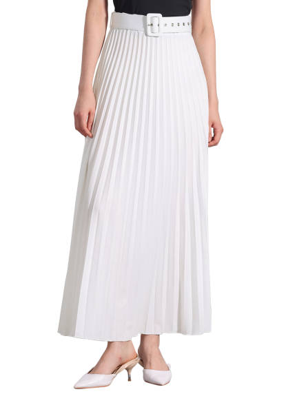 Allegra K - Elastic High Waist Maxi Pleated Skirt