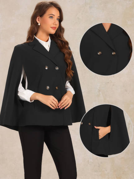 Allegra K - Double Breasted Cape Blazer Jacket