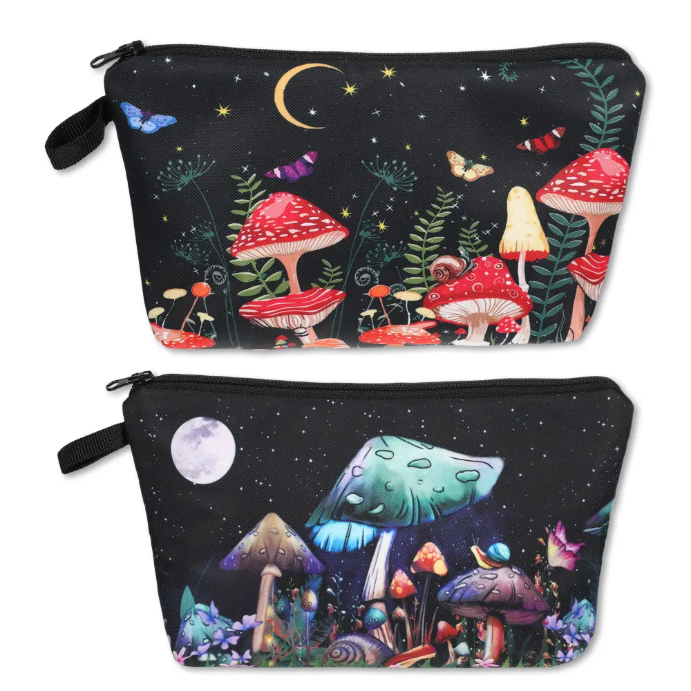 Unique Bargains- 2pcs Travel Makeup Bag 3D Printed Pouches