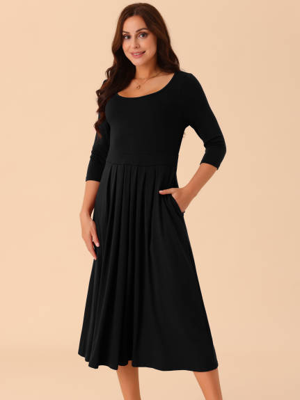 Allegra K - Crewneck Pleated Swing Maxi Dress