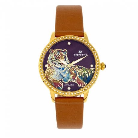 Empress - Montre automatique Diana avec bracelet en cuir gravé MOP - Olive