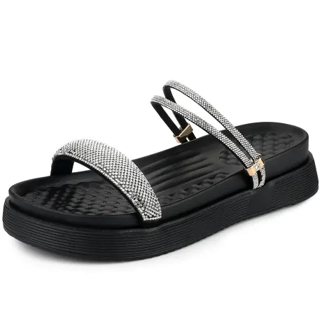 Allegra K - Rhinestones Strap Slingback Slide Sandals