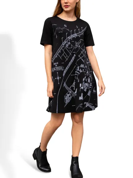 Annick - A La Carte A-Line Dress Montreal Map Print Black