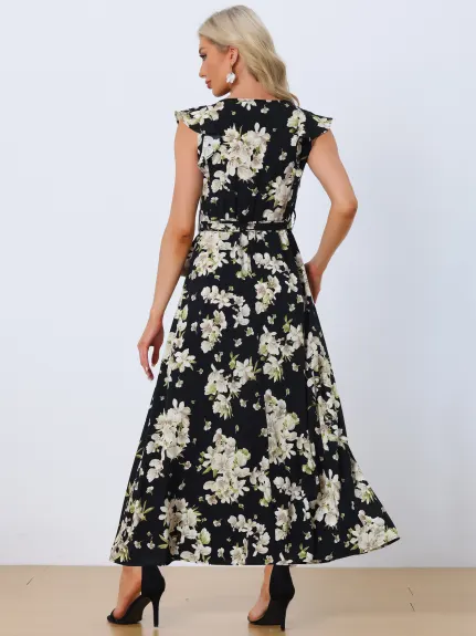 Allegra K - Summer Belted Floral Maxi Dress