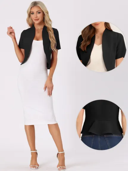 Allegra K- 3/4 Sleeve Collarless Business Blazer