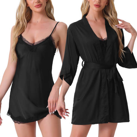 Cheibear - Satin Nightgown and Robe Set