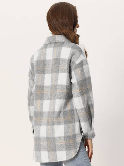 Allegra K- Plaid Shacket Flannel Coats