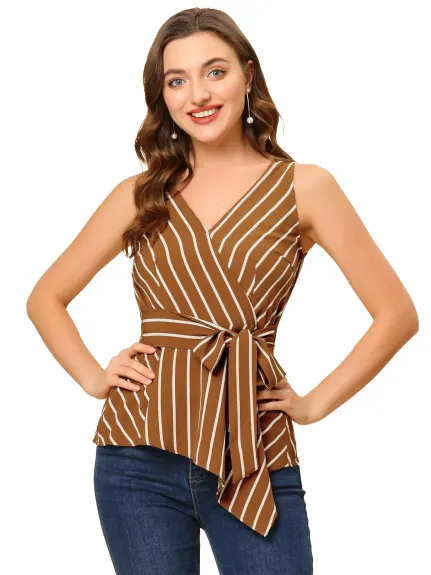 Allegra K- Sleeveless V Neckline Wrap Tie Waist Top