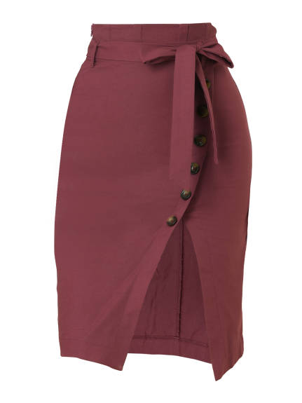 Allegra K - Button Decor Split Belted Pencil Skirt