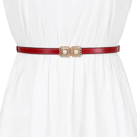 Allegra K- Retro Skinny Interlock Buckle Thin Waist Belt