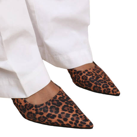 Where's That From - Womens/Ladies New Leopard Print Satin Elastic Slingback Kitten Heel Sandals