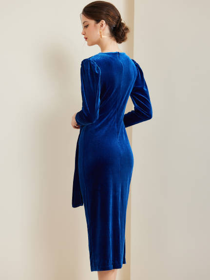 Allegra K - Velvet Wrap V-Neck Maxi Dress