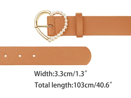 Allegra K- Heart-Shaped Buckle Bead Belt Waistband