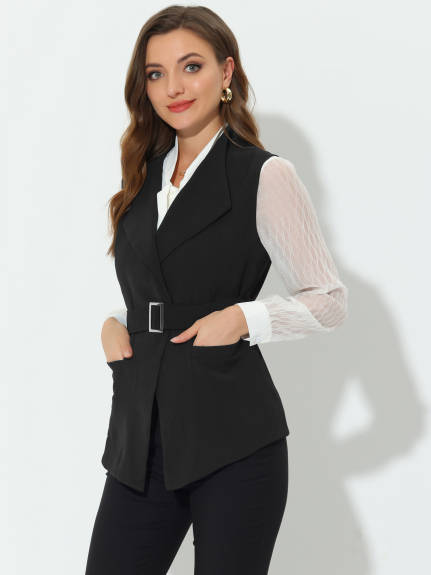 Allegra K- Sleeveless Blazer Shawl Collar Belted Jacket