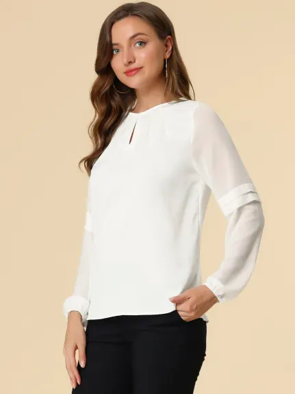 Allegra K- Long Sleeve Work Blouse Pack, White Combo 2