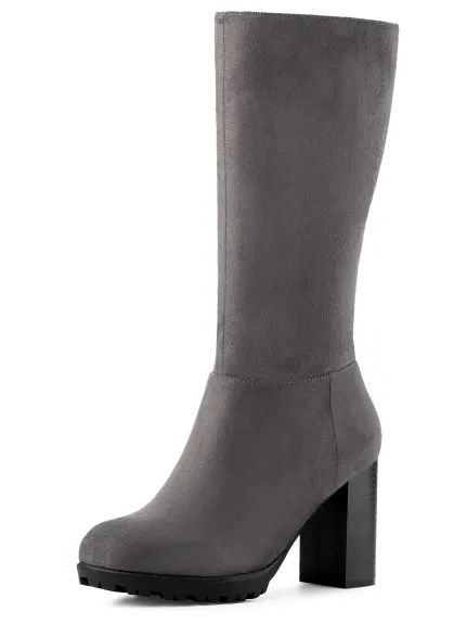 Allegra K- Mid Calf Block Heel Boots