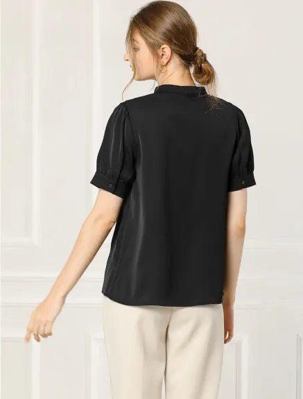 Allegra K - Puff Sleeve Chiffon Half Placket Top