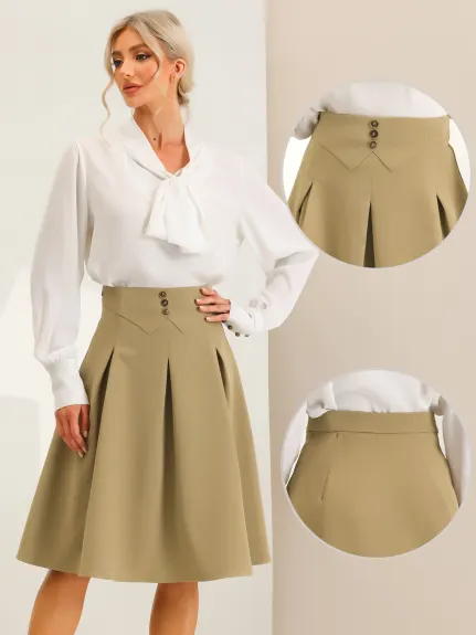 Allegra K- Button Decor High Waist A-Line Skirt