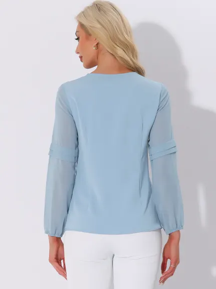 Allegra K- Long Sleeve Keyhole Neck Blouse Tops