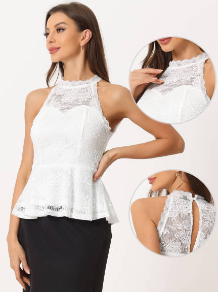 Allegra K- Sweetheart Neck Sleeveless Lace Peplum Top