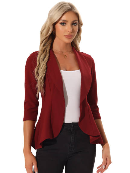 Allegra K - Open Front Draped Collar Ruffle Hem Blazer