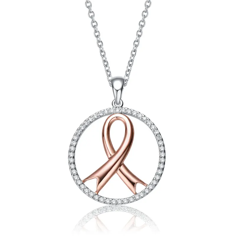 Rachel Glauber Two Tone Ribbon in Open Circle Pendant Necklace