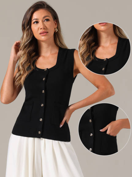 Allegra K- Sleeveless Button Down Casual Knitted Vest