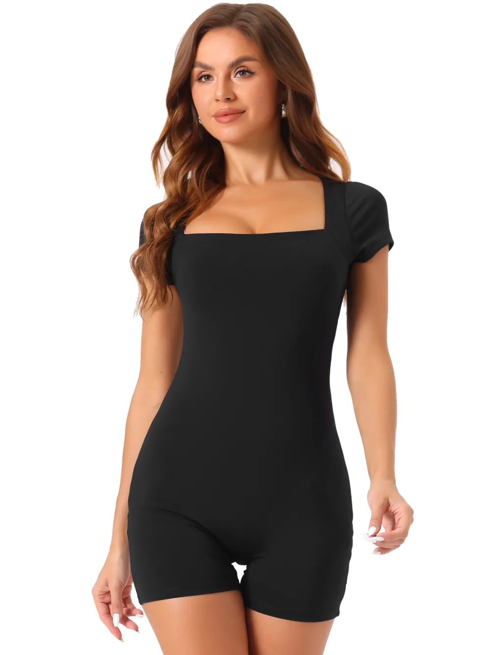 Allegra K - Bodycon Short Sleeve Unitard Jumpsuit