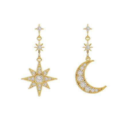 Cubic Zirconia Moon Star Drop Earrings - In Gift Box - Don't AsK