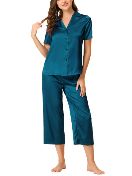 cheibear - Lounge Top and Capri Pants Satin Pajama Set