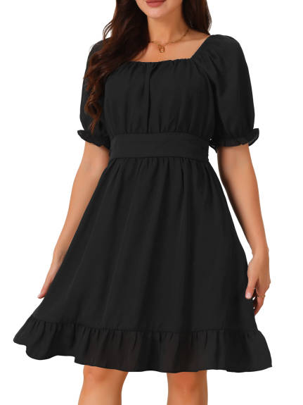 Allegra K - Puff Short Sleeve Square Neck Ruffle Dress